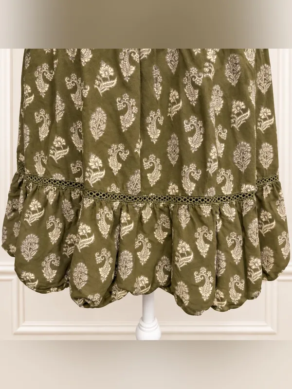 Urban Outfitters Olive Paisley Fully Lined Ruffle Mini Dress M Tiered TumblrEra - Image 4