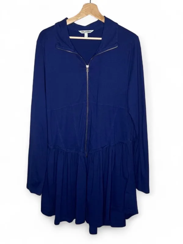 Daily Practice Taylor Corset Long Sleeve Zip Up Mini Dress in Navy Blue - Image 3
