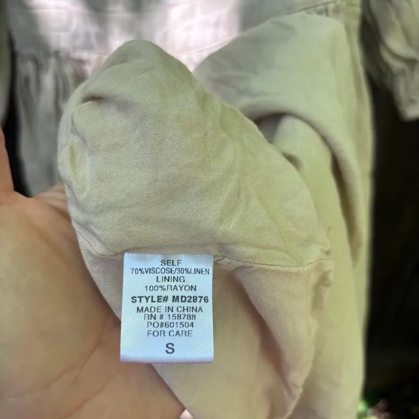 Mable Linen Blend Beige Londyn 3/4 Puff Sleeve Open Back Mini Dress Small - Image 6
