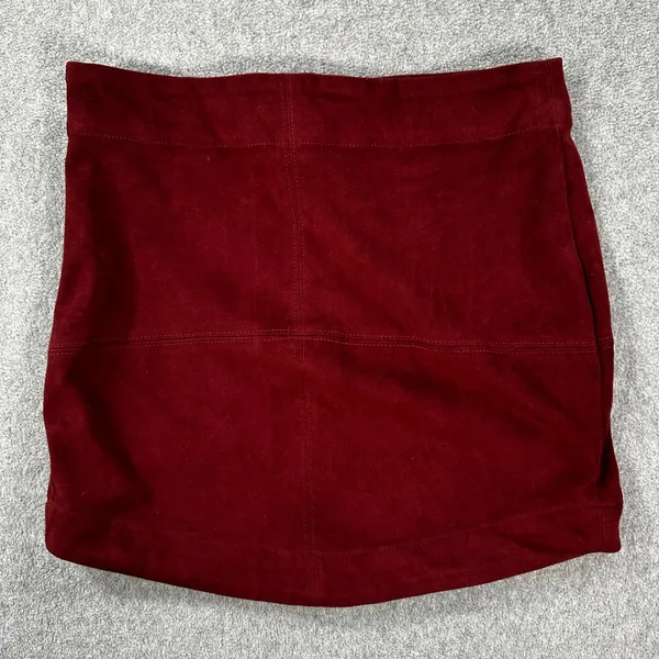 Mud Pie Faux Suede Mini Skirt Size X-Small Burgundy Stitched - Image 5