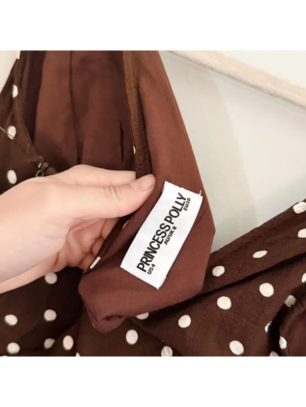 Princess Polly Nellie Polka Dot Minidress in Brown Polka - Image 6
