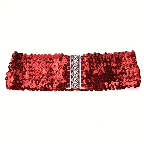 Chic Style Red Sequined Elastic Waist‎ Belt for Women Elegant One Size - Image 9