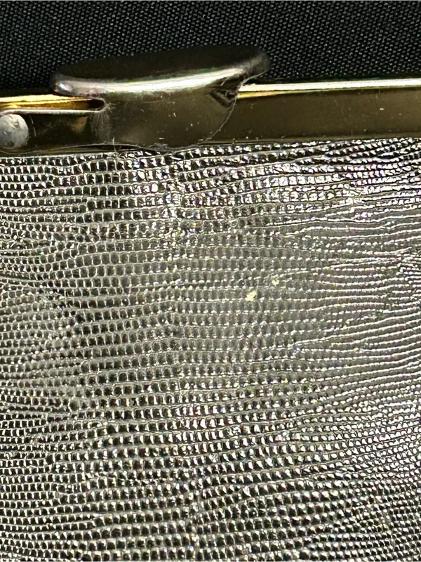Vintage Textured Grey Clutch with Gold Frame - Image 9