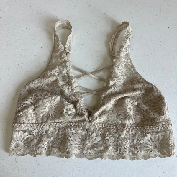 Victoria's Secret PINK Strappy Plunge Criss-Cross beige Lace Bralette Small - Image 2