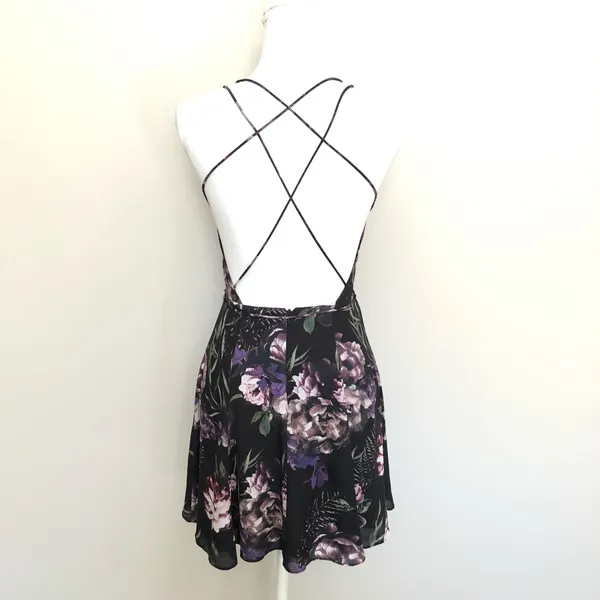 Fame and Partners Dress Floral Strappy Fit & Flare Strappy Purple Black Green - Image 6