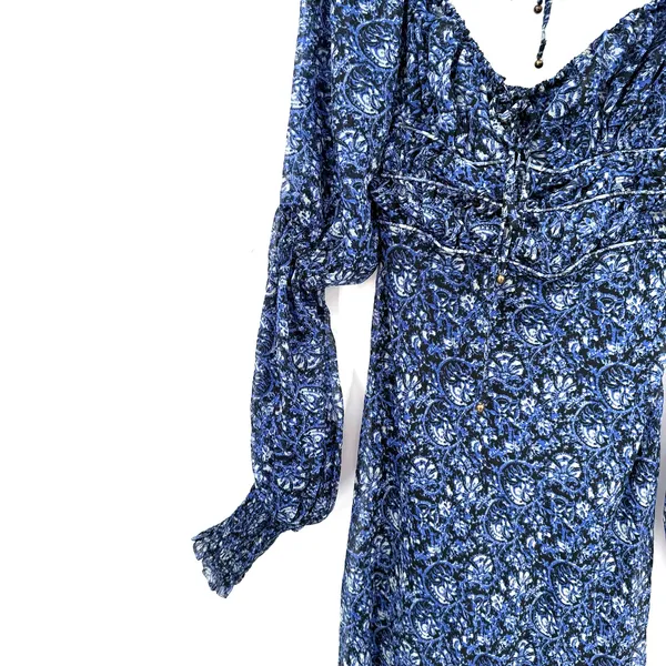 Free People Size XS Aglow Long Sleeve‎ Midi Dress Blue Bohemian Back Cutout - Image 4