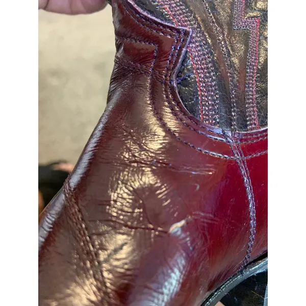 Vintage Montana Womens 6.5 B Cowboy Boots Burgundy Black Two Tone Leather Mexico - Image 5
