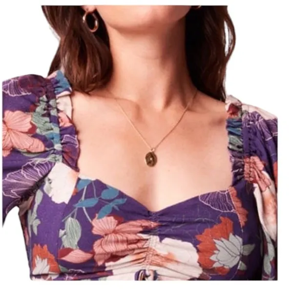 Band of the Free NWT Floriane Purple Floral Balloon Sleeve Crop Top Women Large - Image 16
