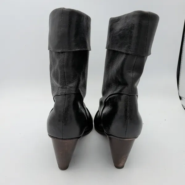 Coclico Black Leather‎ Mid-Calf Boots Block Heel Fold-Over Cuff Spain 37.5 7-7.5 - Image 5