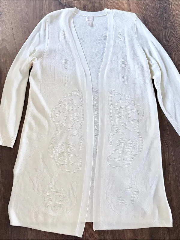 Chico's Off-White Jacquard Open-Front Long Duster Cardigan Size 3 XL - Image 8