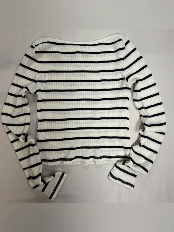 Urban Outfitters BDG Black and Cream Striped Scoopneck Sweater - Image 6