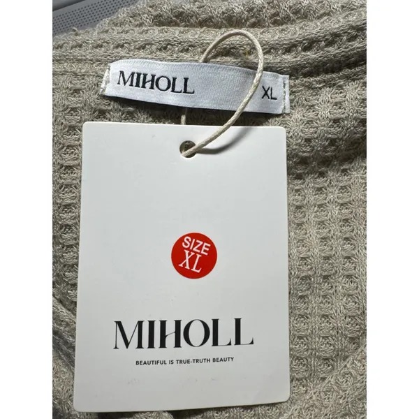 MIHOLL Waffle Knit‎ Button Down Top Tie Front Shirt Blouse XL - Image 5