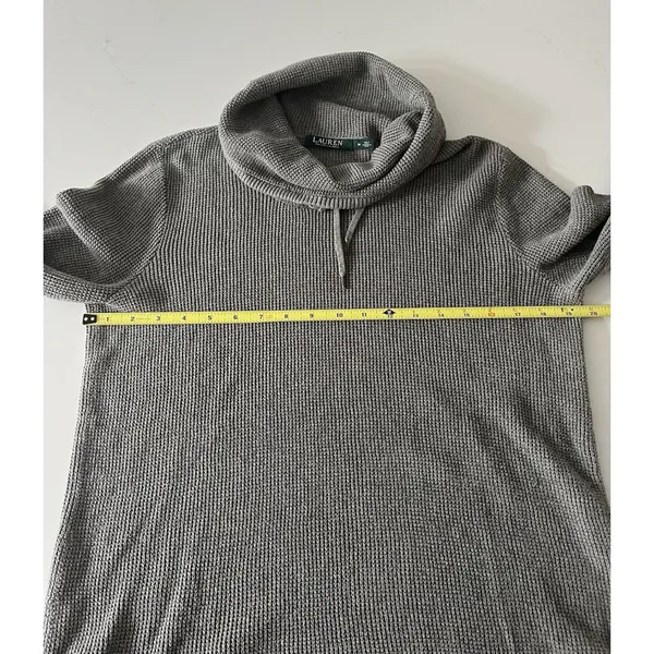 Lauren Ralph Lauren Gray Cotton Waffle-Knit Cowl Neck Logo Pullover Sweater Med - Image 7