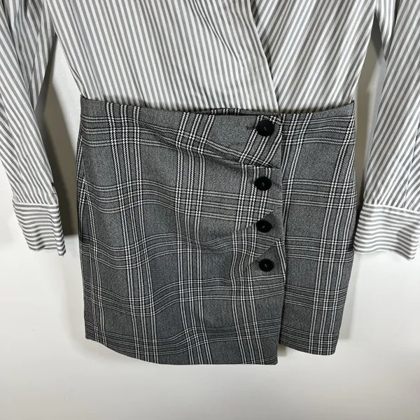 Maje Shirt Skirt Dress Gray And Black Plaid‎ Women’s Size 2/medium Office Classy - Image 4
