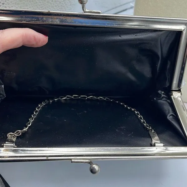 Vintage mid century silver foil clutch with silver cut stones . - Image 6