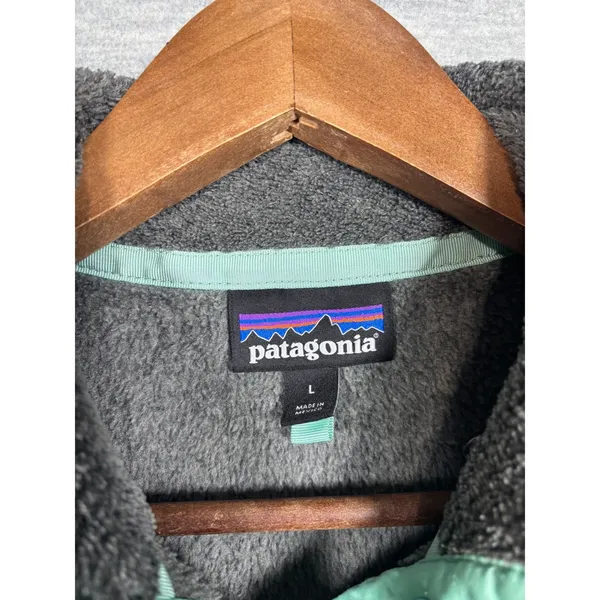 Patagonia Womens L Re-Tool Snap-T‎ Fleece Pullover Grey Mint Green - Image 2