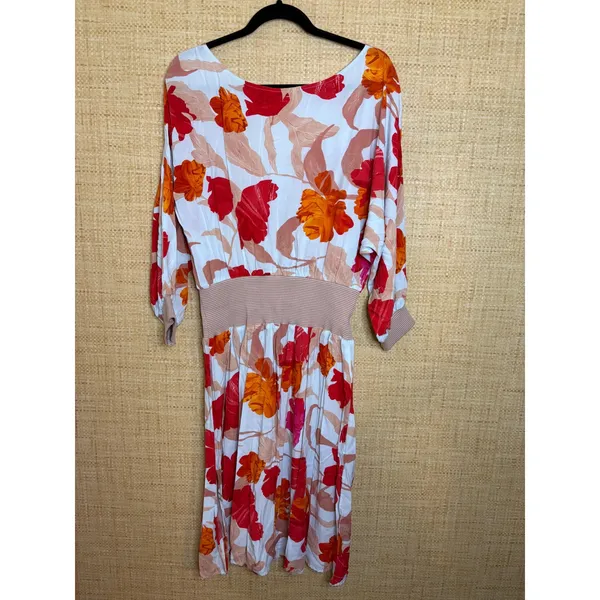 Maeve Anthropologie Floral Smocked Waist Midi Dress Red Orange White Size L‎ - Image 8