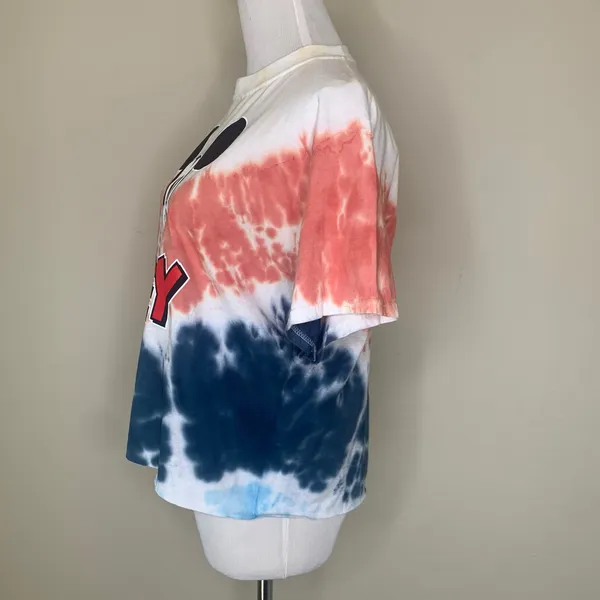 Gildan Mickey Mouse Cropped Tie Dyed RWB T Shirt Medium+ - Image 3