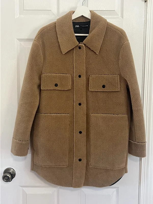 Zara Teddy Shacket Oversized Sherpa Fleece Jacket Neutral Minimalist Quiet Luxury Coat S - Image 2