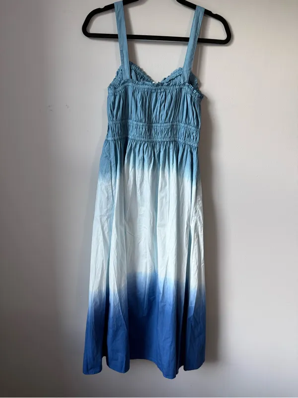 J. Crew Cotton Dip Dye Ombre Blue Maxi Sundress Comfy Blue White Boho Size M - Image 7