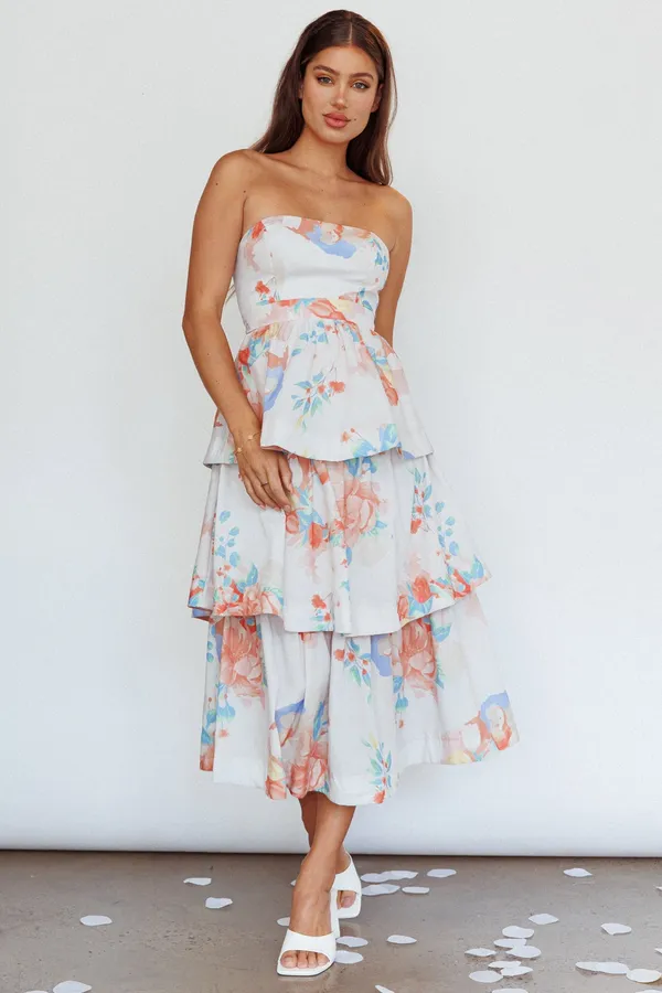 Outshine Strapless Tiered Midi Dress Floral in Peach - Image 2