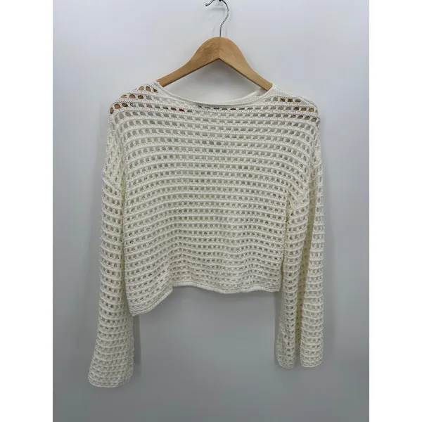 Willow Root Sweater Womens‎ Size L Cream Open Knit Boho Flare Cut Out Y2K Knit - Image 2