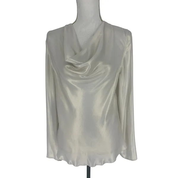 Diomi Reversible Cowl Neck Satin Blouse White Gold‎ Medium NWT - Image 4