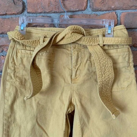 LOFT Belted Pants Womens 0‎ Yellow Straight Leg Casual Career Cropped Ankle Mid - Image 2