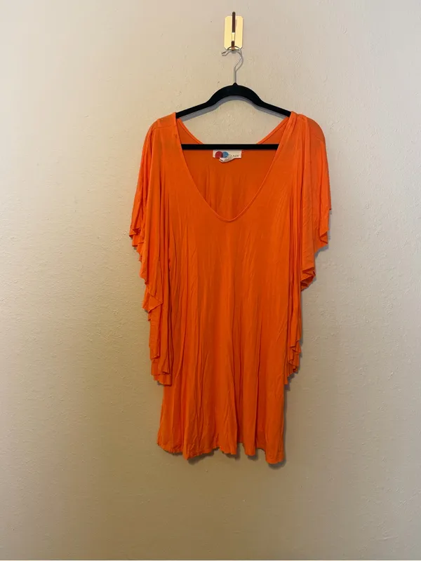 Free People Beach Orange Swim Cover-Up‎ Dress Flowy Batwing Size Medium - Image 2