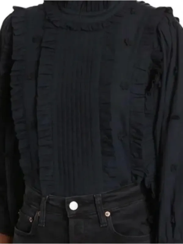Farm Rio 3D Black Ruffled Pintuck Blouse - Image 2