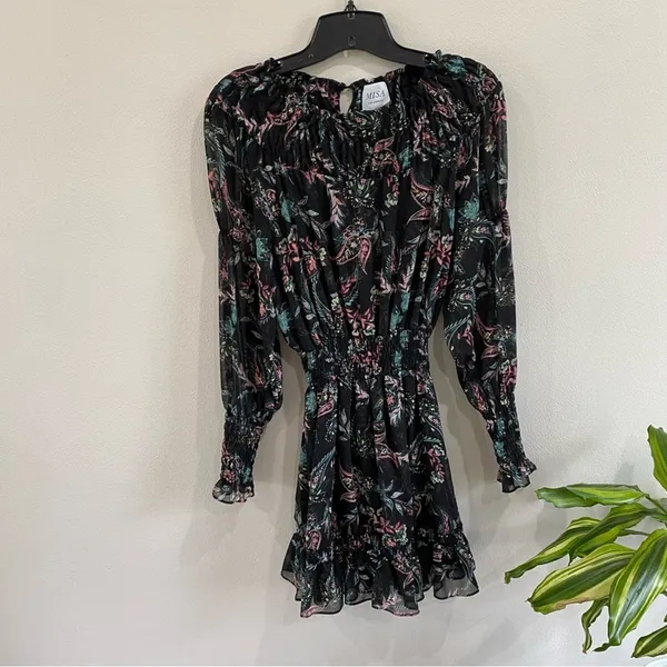 MISA Los Angeles Lexie Mini‎ Dress XS Silk Floral Boho Party Date Night Chic - Image 9