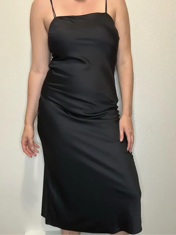 Abercrombie & Fitch Black Satin Slip Maxi Dress M Square Neck Y2K Minimalist - Image 2