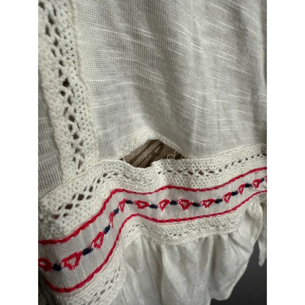Free People Cream Embroidered Lace‎ Up Tunic Top Bell Sleeve Boho - Image 3