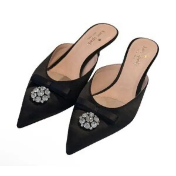 Kate Spade Darlene Black‎ Satin Kitten Heel Mule Pointed Toe Size 7 - Image 2