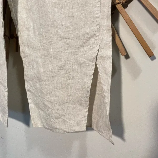 Grade & Gather Women’s Beige Linen Cropped Pants w Side Slit LNC Coastal Ltwght - Image 4