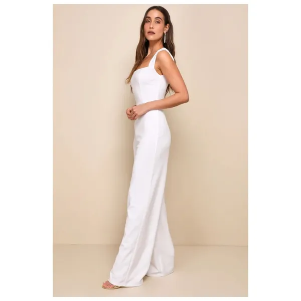 NWOT Lulus Enticing Endeavors White Jumpsuit Classy Party Cocktail Elegant Sz M - Image 6