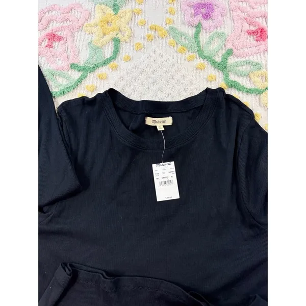 Madewell Black Ribbed Long Sleeve Crew‎ Neck Top XL New with Tags NWT - Image 4