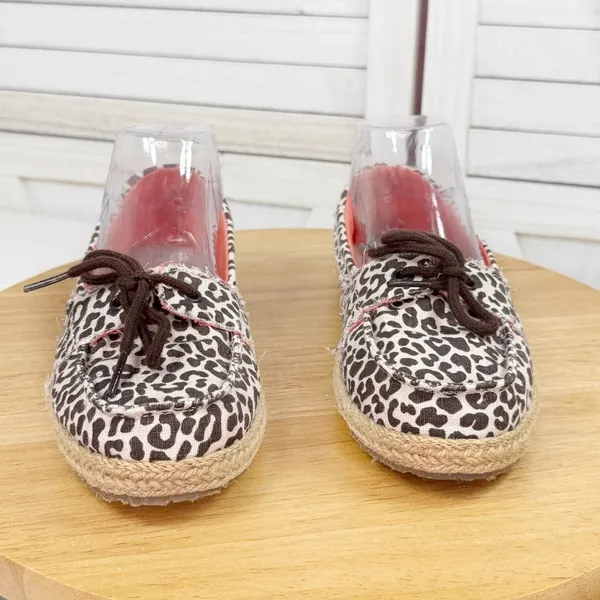 Sanuk Kariba Sidewalk Surfer‎ Leopard Print Espadrille Hemp Slip On Shoe 7 - Image 2