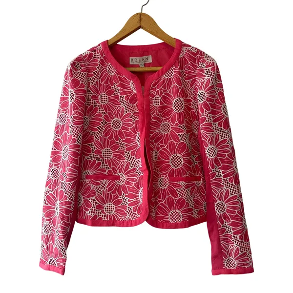 Anthropologie‎ NWT Dolan Pink & White Linen Cutwork Jacket Size M - Image 4