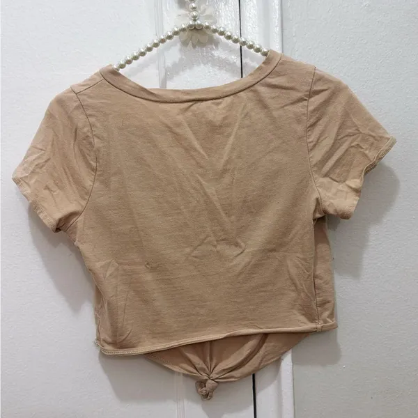 Windsor Size Medium Motorcycle Crop Top Route 66 Rocker V-neck Shirt Tan & Black - Image 7