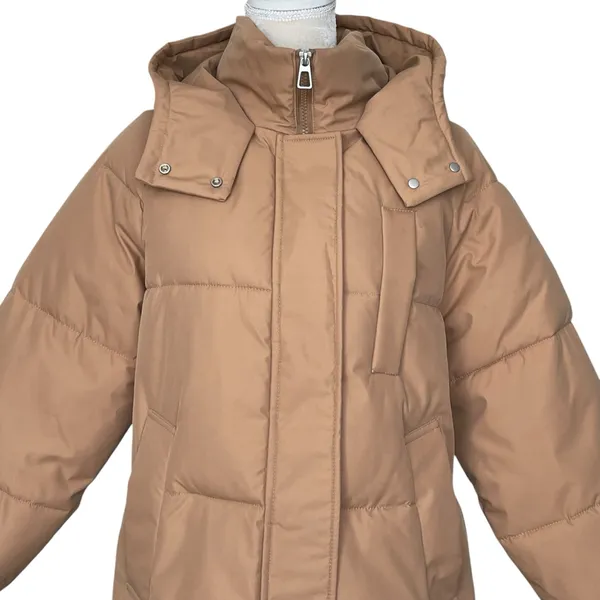 Puffit Hooded Long Puffer Winter Snow Jacket Women’s Size S Tan Warm Outdoors - Image 4