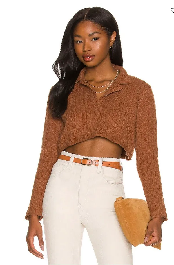 Callahan Brown Cable Knit Sweater Cropped - Image 2