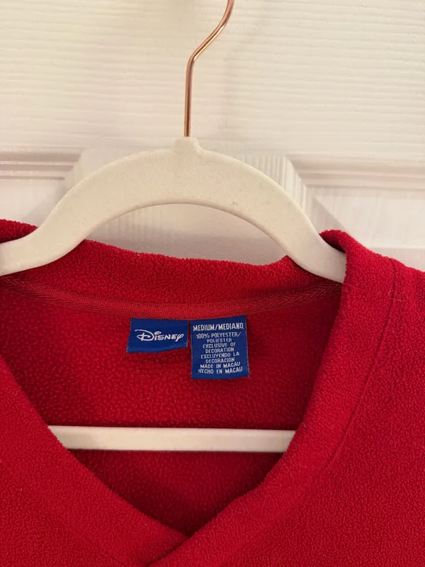 Disney Vintage Winnie the Pooh Red Varsity Fleece V Neck Pullover Sweater Medium - Image 3