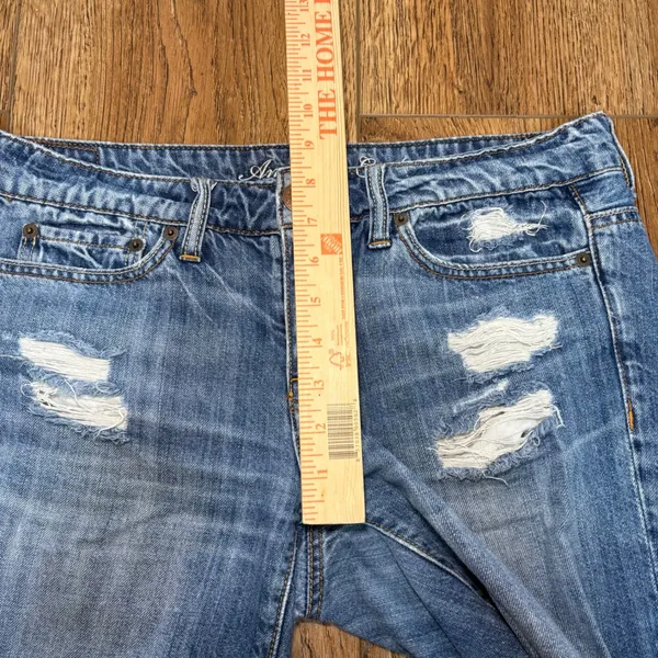 American Eagle Women Distressed Denim Shorts Blue Cut Off‎ Raw Hem Size 4 Cotton - Image 4