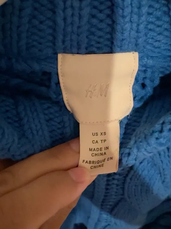 H&M Blue Cable Knit Chunky Sweater XS Oversized Mock Neck Cozy Pullover - Image 3