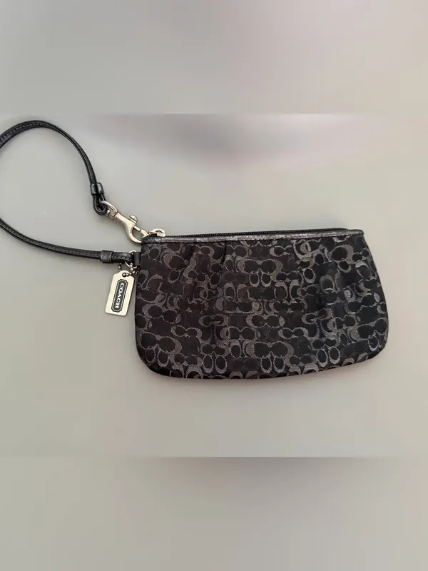 Coach Black Signature Wristlet with Silver Tags - Image 3