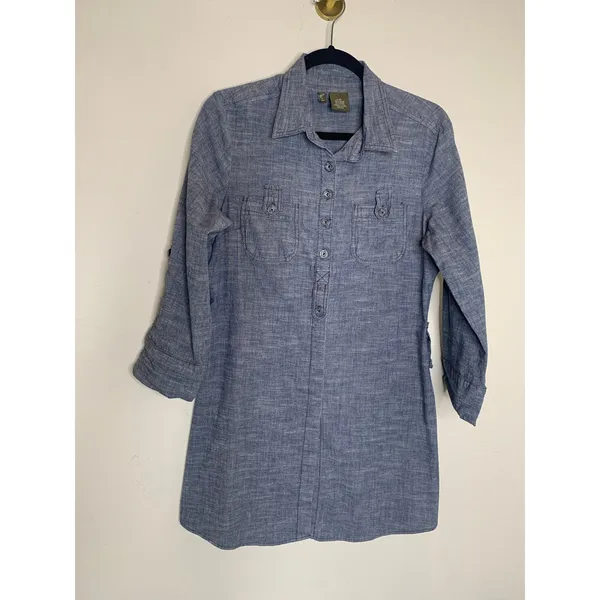 fei Chambray Denim Shirt Long Tunic Sz Large Preppy Casual Western - Image 5