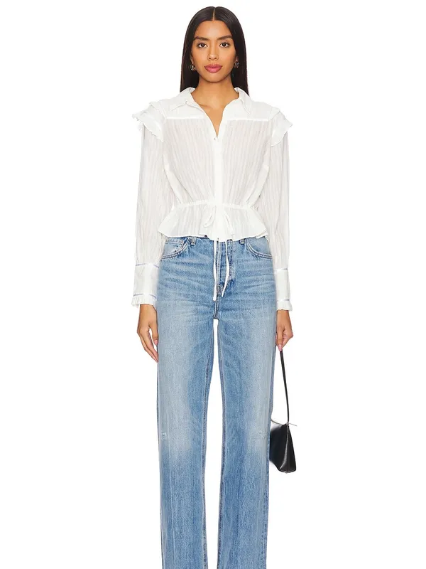 Free People Solid Daybreak Cottage Dainty Classic Blouse in Optic White - Image 2