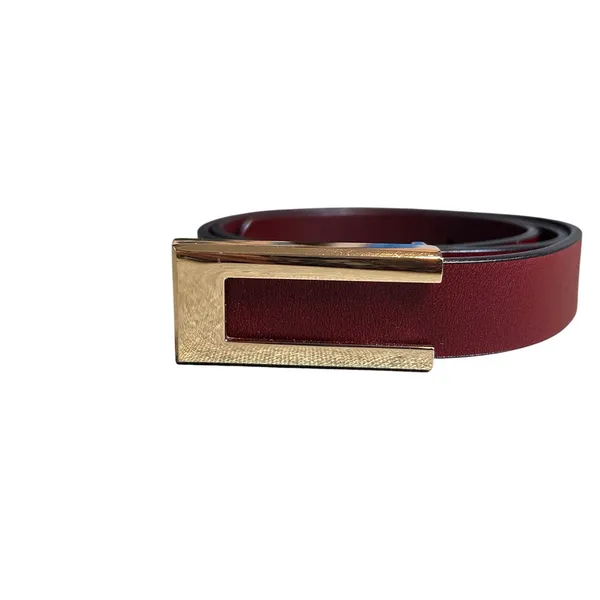 VTG Red Brown Adjustable Leather Belt Brass Buckle Minimalist Retro Western Boho - Image 8