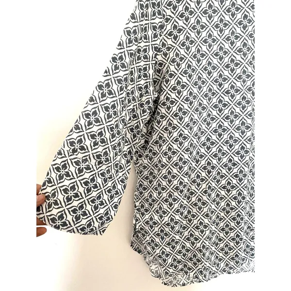 Zara Linen Blouse 3/4 Sleeve Button Front Print Shirt Womens Chic Top Sz L - Image 9
